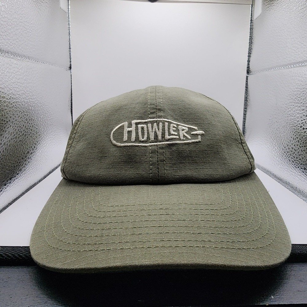 Howler Brothers Ripstop Cotton‎ Strapback Hat Olive Green Embroidered Logo Cap